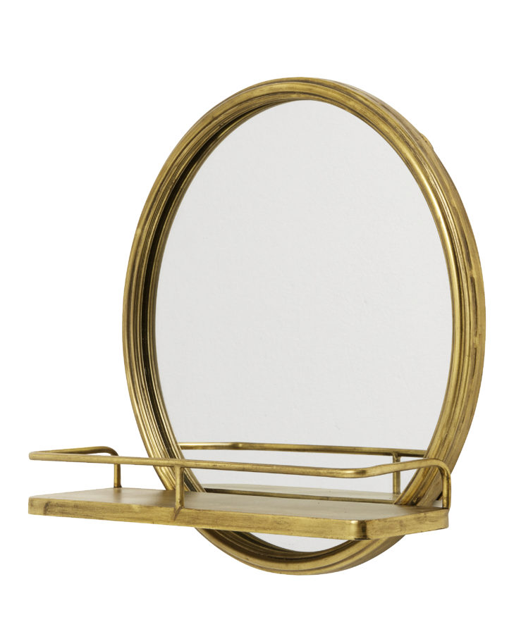 Runde Sache: Spiegel und Regal in einem bringt dieser Spiegel aus Metall von Nordal mit sich. 